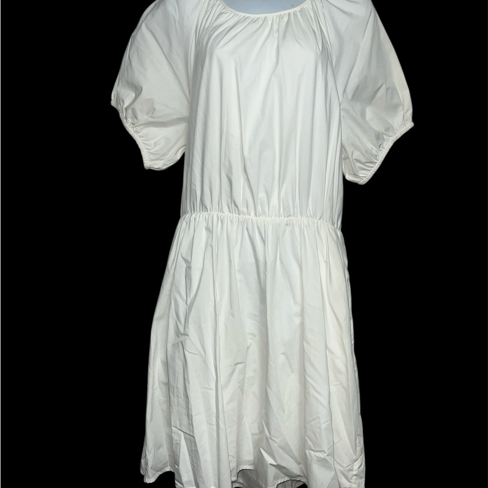 J. Crew puffy White Mini Dress with open back zipper and pockets & bow NWT